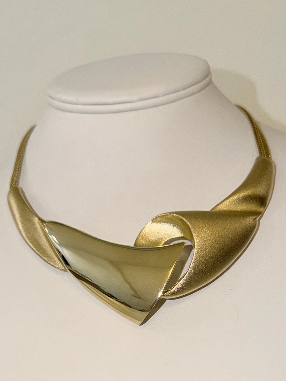 Gold-Tone Brushed & Shiny Chunky Statement Necklace
